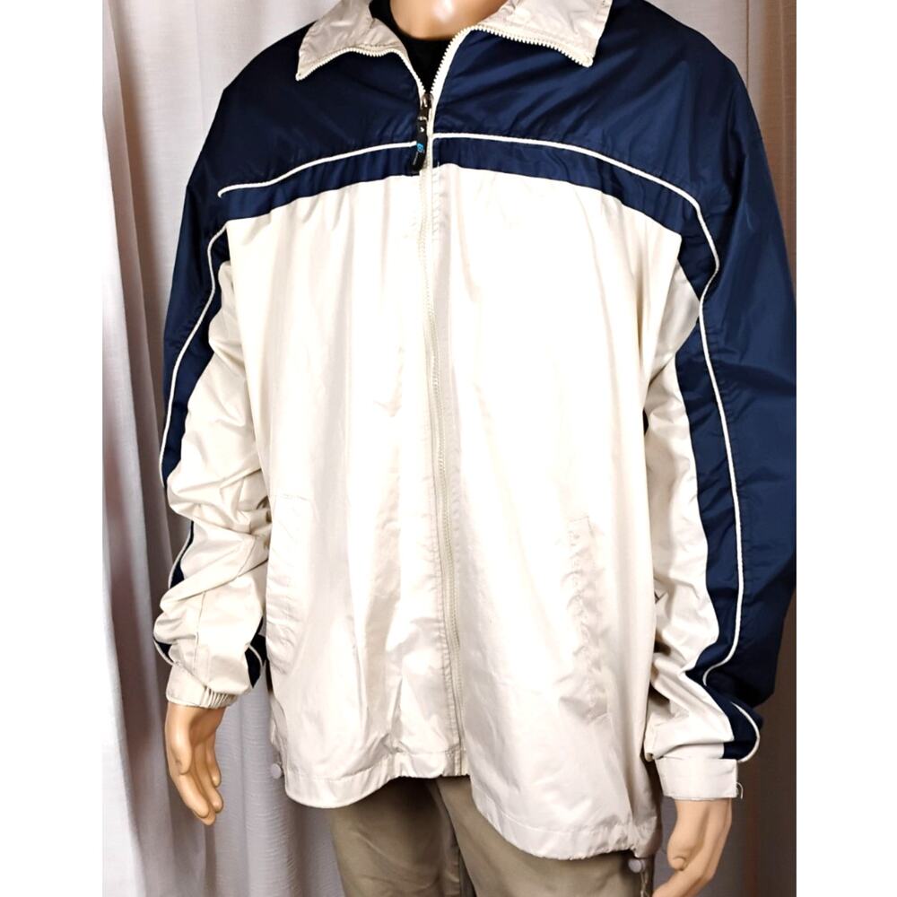 Mens Windbreaker Jacket Colorblock Blue White Full Zip Gorpcore Athleisure XXL